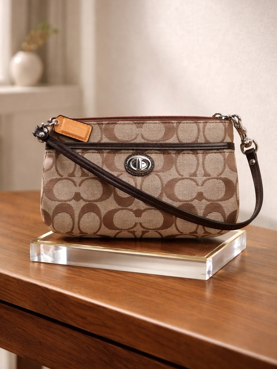 Coach Handbags - Coach Signature Canvas Brown Wristlet